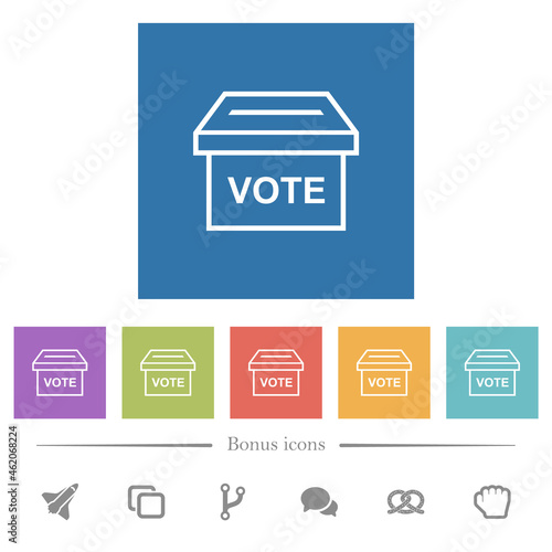 Ballot box outline flat white icons in square backgrounds