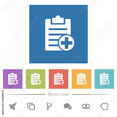 Add new note flat white icons in square backgrounds