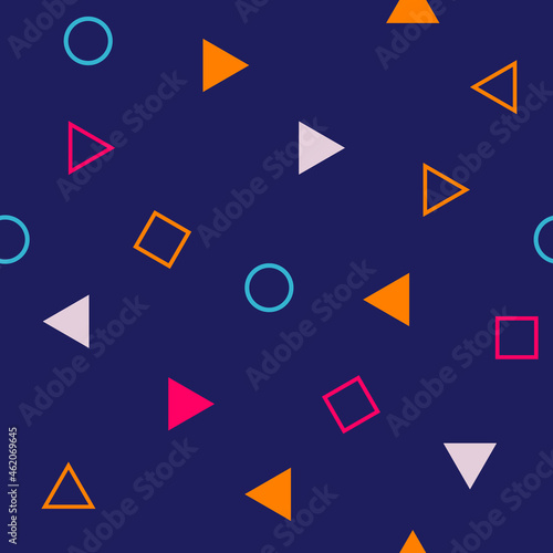 Abstract seamless colorful pattern in trendy memphis style. Background for printing brochure, poster, vintage textile design, cover, banner. Retro 80's - 90's style. Eps 10 vector illustration. 