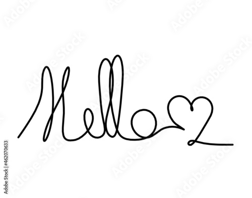 Calligraphic inscription of word "hello" as continuous line drawing on white background. Vector