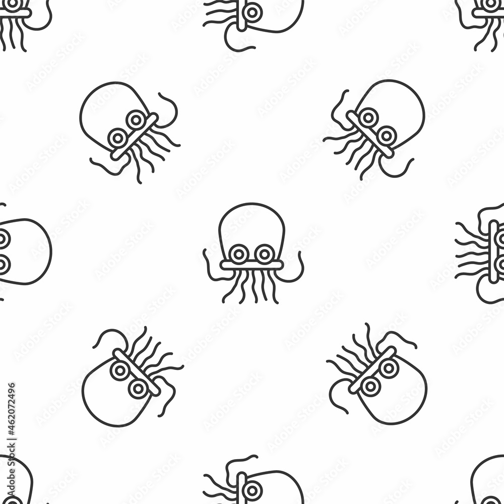 Grey line Octopus icon isolated seamless pattern on white background. Vector.