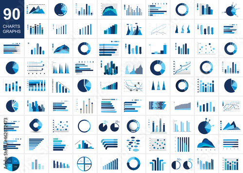 Mega set of charst, graphs. Blue color. Infographics business elements. photo
