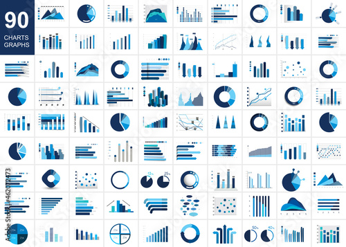 Mega set of charst, graphs. Blue color. Infographics business elements.