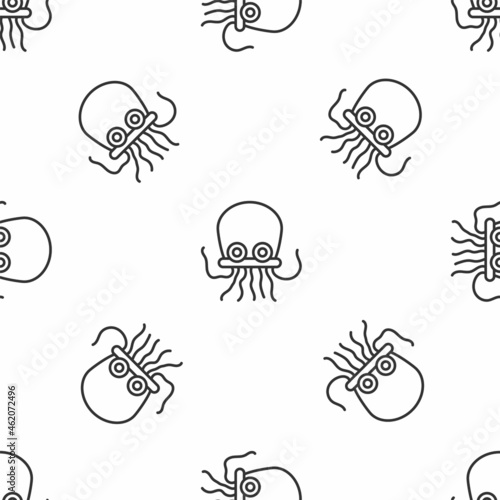 Grey line Octopus icon isolated seamless pattern on white background. Vector.