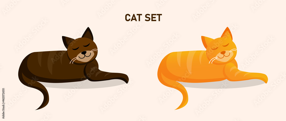 Fototapeta premium Set of red and brown cats. Vector cartoon illustration.
