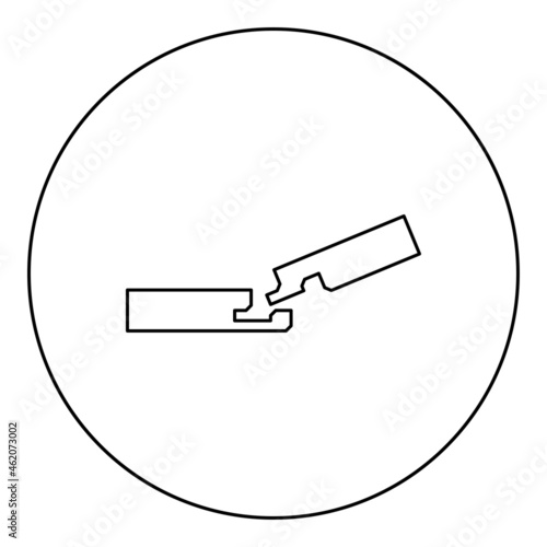 Laminate connection Flooring service joint system concept Tongue groove icon in circle round black color vector illustration solid outline style image