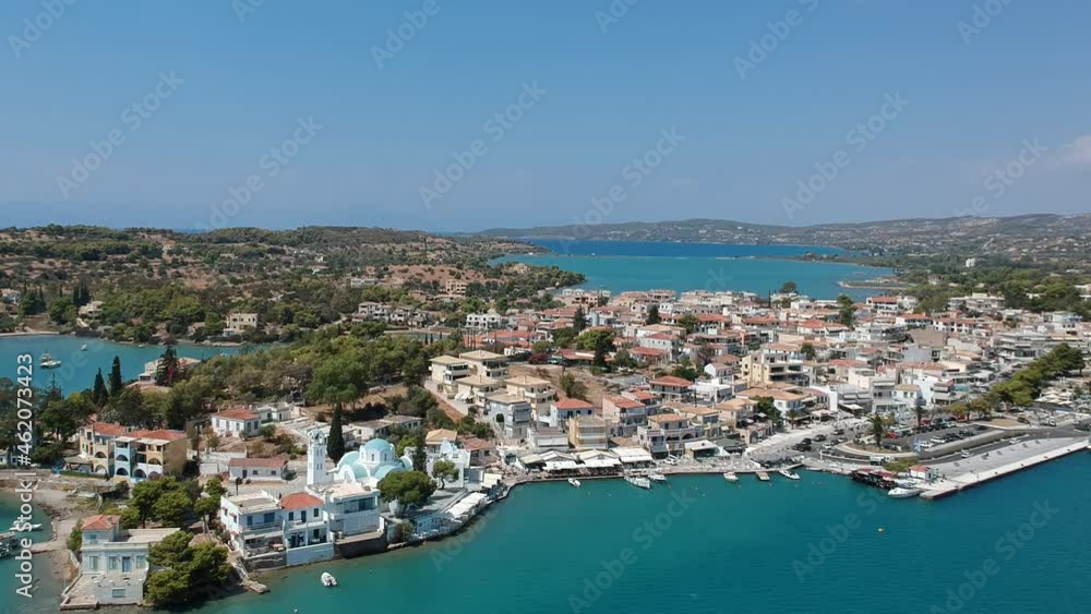 Aerial view over Porto Cheli, a summer resort town in the municipality of Ermionida in the southeastern part of Argolis, Greece Aerial view over Porto Cheli, a summer resort town in the municipality of Ermionida in the southeastern part of Argolis, Greece