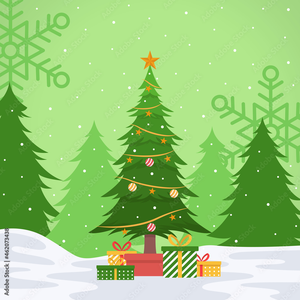 christmas tree background illustration in flat design