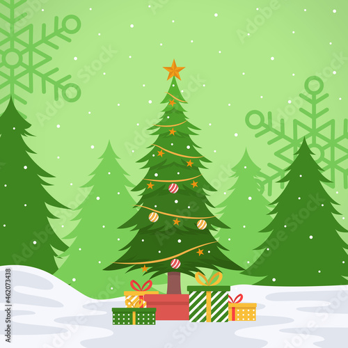 christmas tree background illustration in flat design