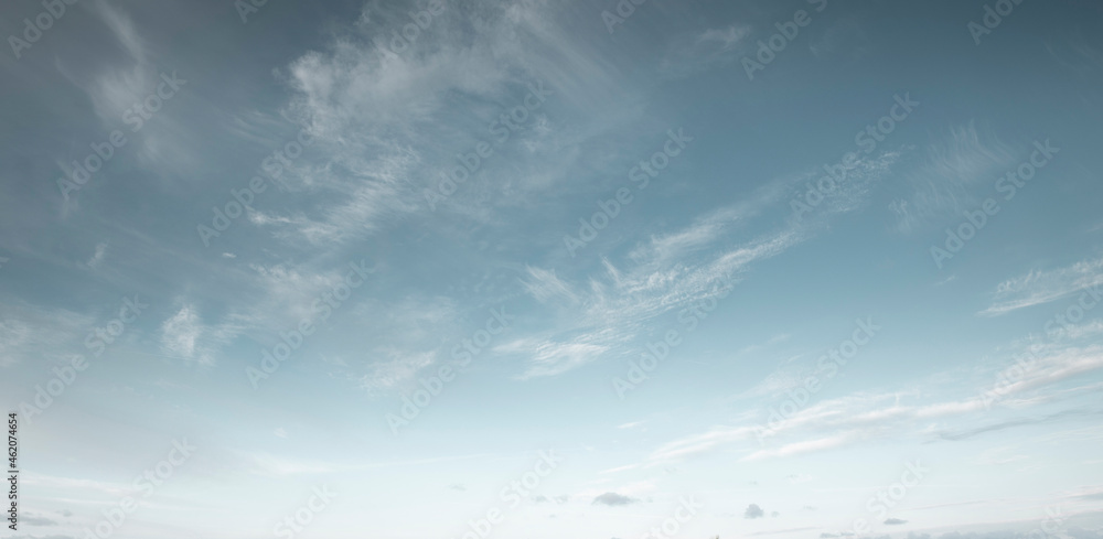 Panorama of blue sky with cirrus clouds - obrazy, fototapety, plakaty 
