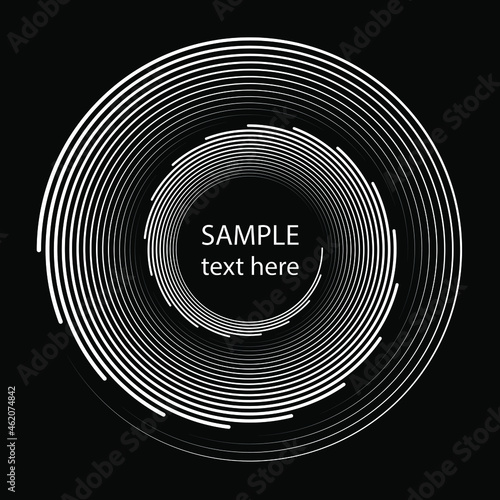 White vortex speed lines. Trendy design element for frame, round technology logo, sign, symbol, web, prints, posters, template, pattern and abstract background