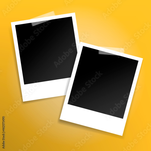 Photo frame with pin, clip on grey background. Vector template, blank.Vector illustration isolated on white background.