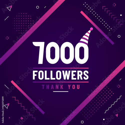 Thank you 7000 followers, 7K followers celebration modern colorful design.