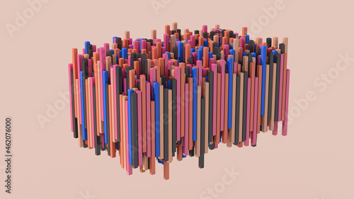 Colorful blocks moving. Beige background. Abstract illustration, 3d render.