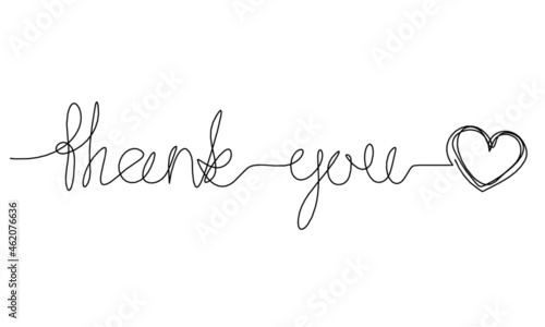 Calligraphic inscription of word "thank you" as continuous line drawing on white background