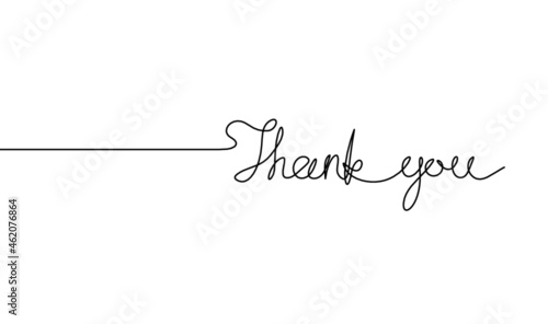 Calligraphic inscription of word "thank you" as continuous line drawing on white  background
