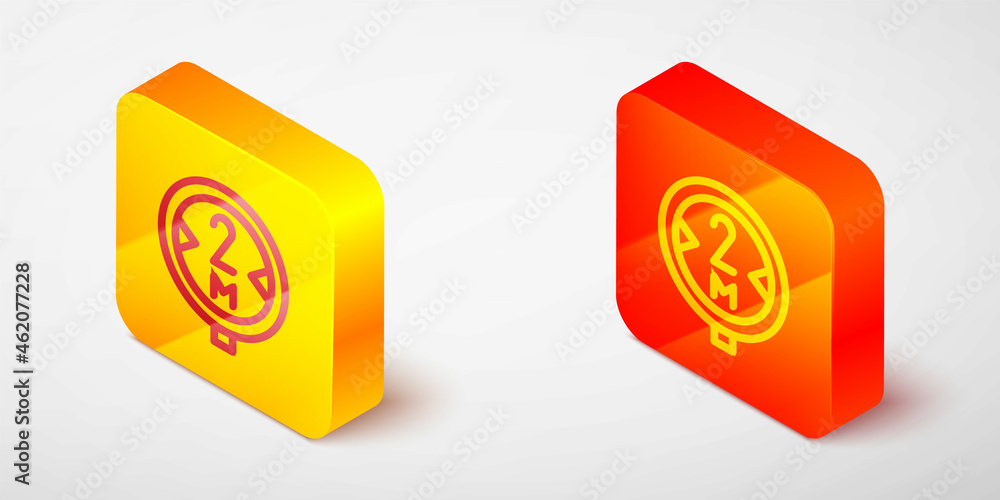 Isometric line Road traffic sign. Signpost icon isolated on grey background. Pointer symbol. Isolated street information sign. Direction sign. Yellow and orange square button. Vector Isometric line Road traffic sign. Signpost icon isolated on grey background. Pointer symbol. Isolated street information sign. Direction sign. Yellow and orange square button. Vector