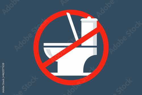 red crossed out toilet sign. toilet prohibition. flat vector illustration.