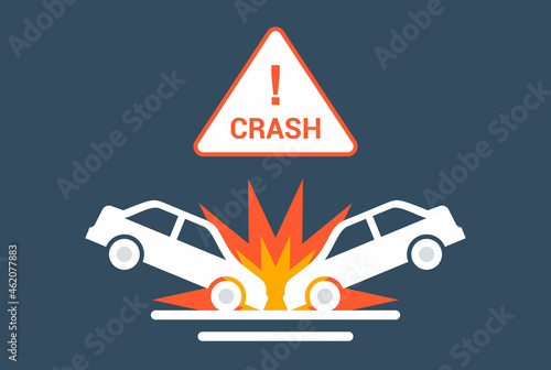 car collision icon on the road. flat vector illustration.