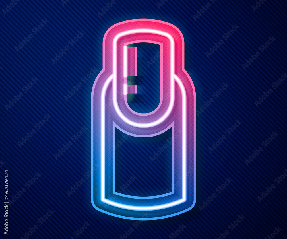 Glowing neon line Nail manicure icon isolated on blue background. Vector Glowing neon line Nail manicure icon isolated on blue background. Vector