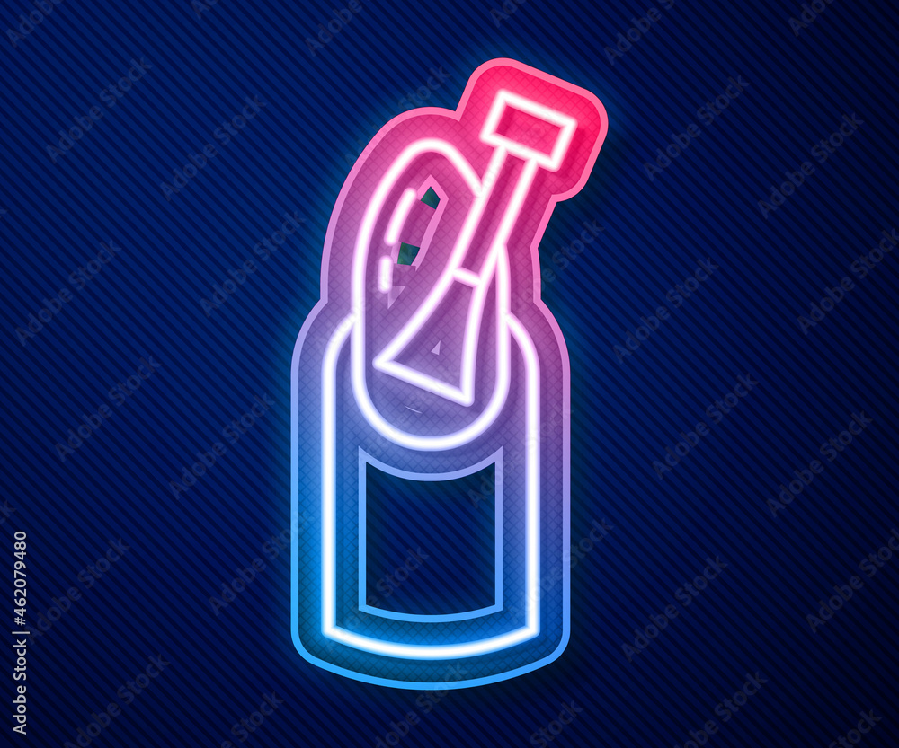Glowing neon line Nail manicure icon isolated on blue background. Vector Glowing neon line Nail manicure icon isolated on blue background. Vector