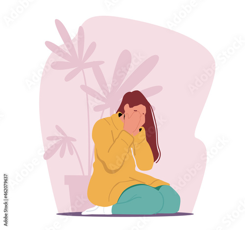 Stress, Anxiety, Loneliness, Despair, Frustration, Life Problem Concept. Young Depressed Upset Desperate Woman Crying