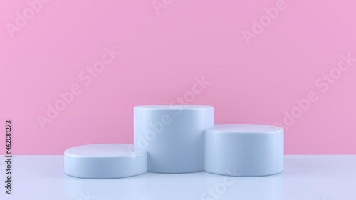 Podiums, stands, colored cylindrical pedestals for product display. Minimalist and simple.