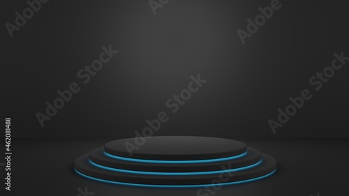 Podium of product display with Game and technology concepts, Color neon light, Pedestal, Stand.