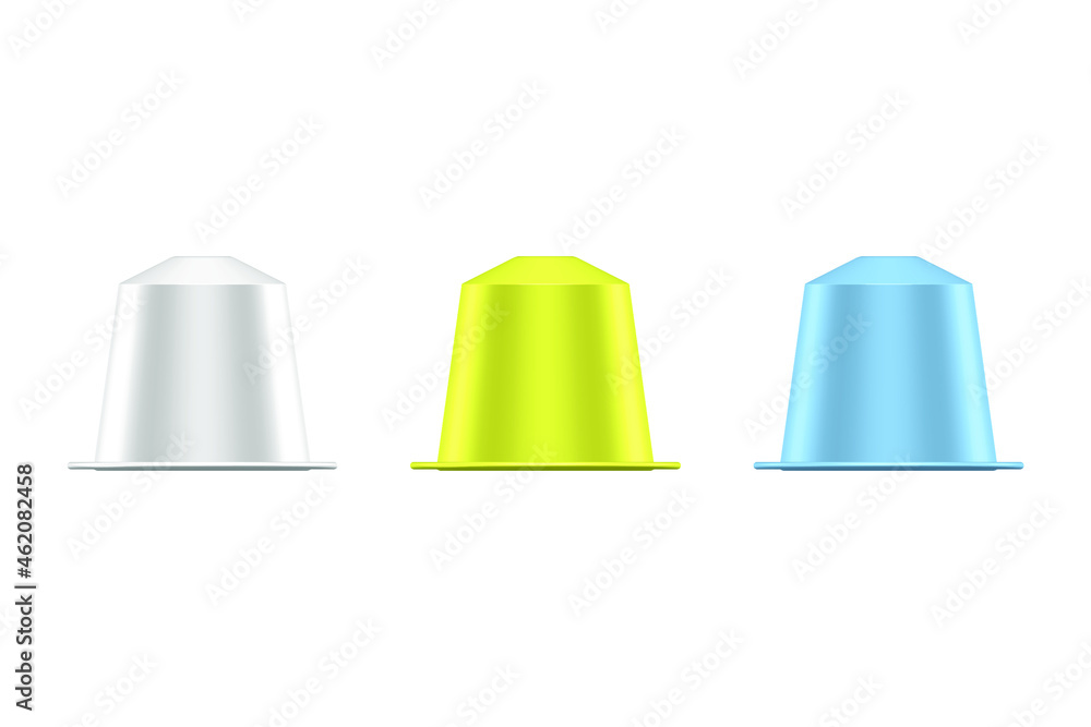 set of coffee capsules isolated on white. realistic vector illustration set of coffee capsules isolated on white. realistic vector illustration