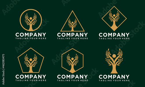 Set of Human Tree Logo Templates and Vector  Abstract eco human tree logo design vector template  Family tree concept icon logo template.