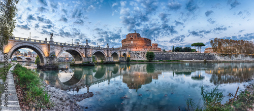 Panoramic view of Castel Sant'Angelo fortress and bridge, Rome, Italy