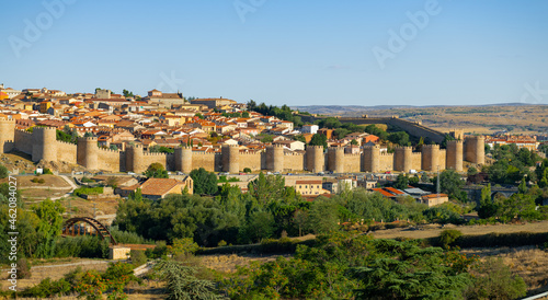 City walls of Avila Spain in the evening light.