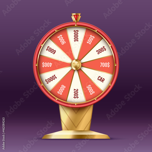 Fortune wheel realistic for online casino, poker, roulette, slot machines, card games isolated
