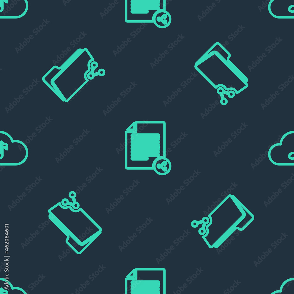 Set line Share file, folder and Music streaming service on seamless pattern. Vector Set line Share file, folder and Music streaming service on seamless pattern. Vector