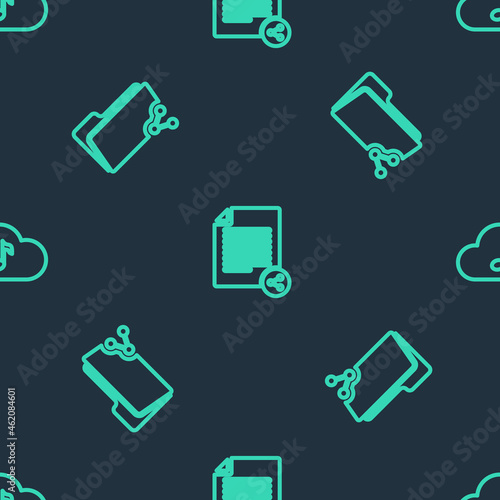 Set line Share file, folder and Music streaming service on seamless pattern. Vector
