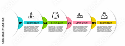 Set line Muslim man prays, Turkish hat, and . Business infographic template. Vector