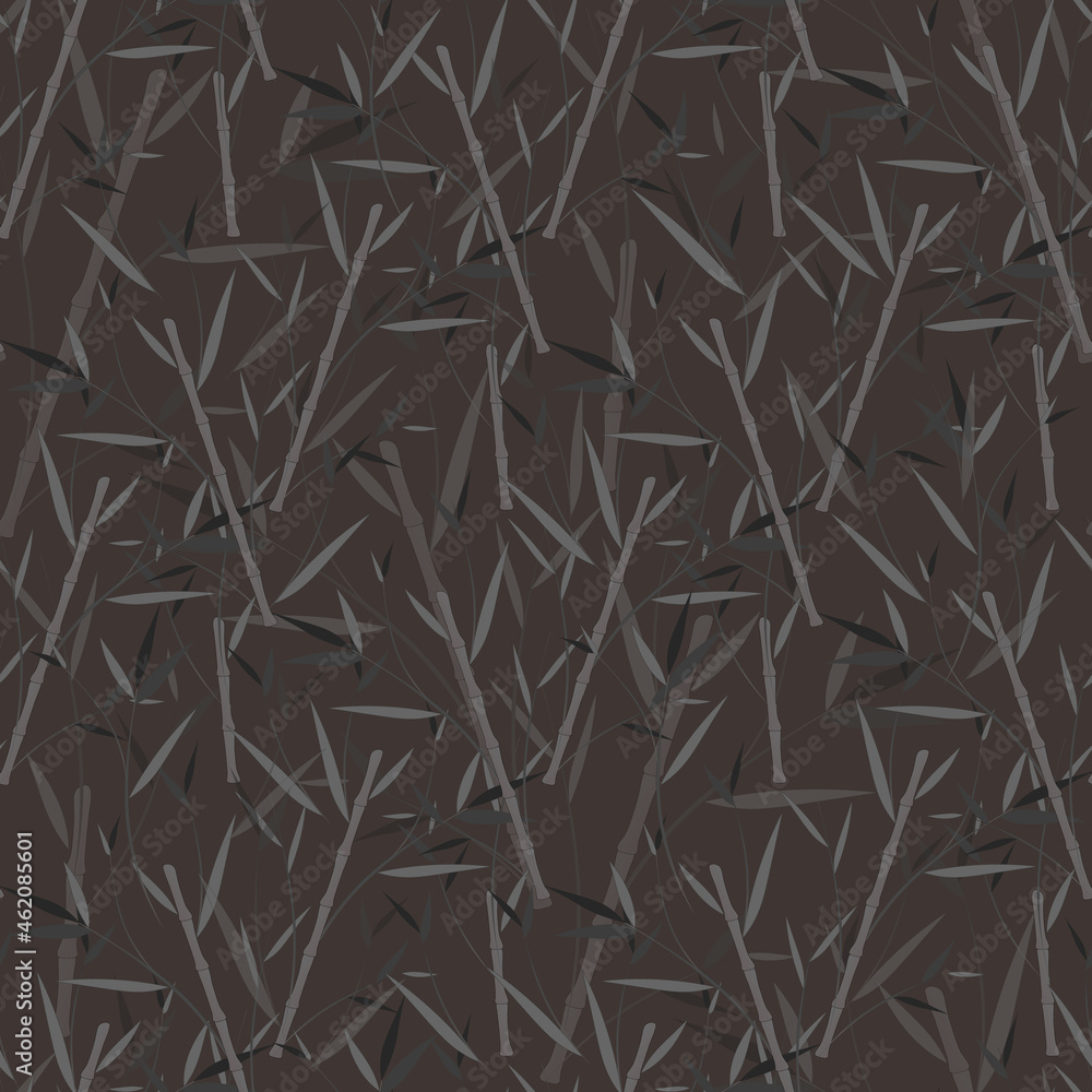 Bamboo leaves abstract seamless pattern. Brown background