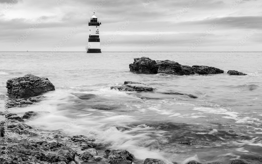 Penmon Lighthouse in black and white