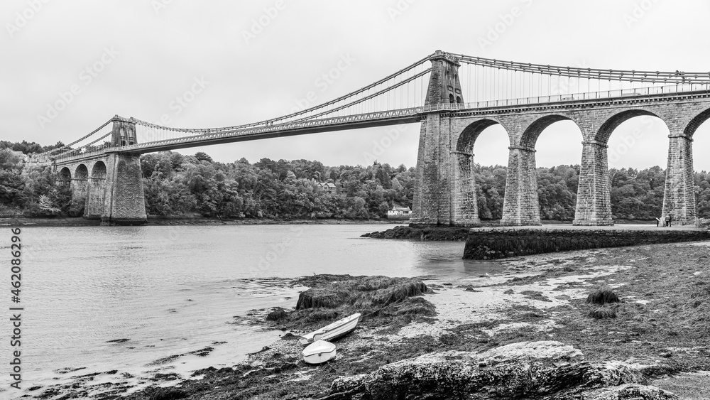 Menai Bridge in black and white