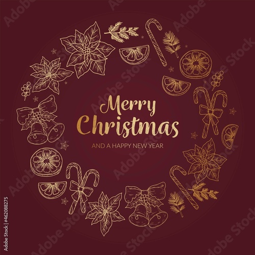 golden christmas wreath template vector design illustration