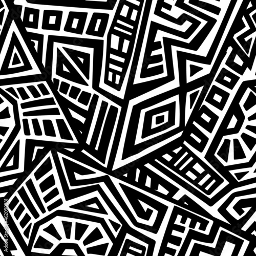Unique Geometric Vector Seamless Pattern made in ethnic style. Aztec textile print. African traditional design. Creative boho pattern. Perfect for site backgrounds, wrapping paper and fabric design.
