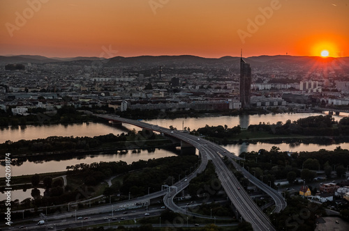 Vienna  Austria  sunset over the city at the Danube