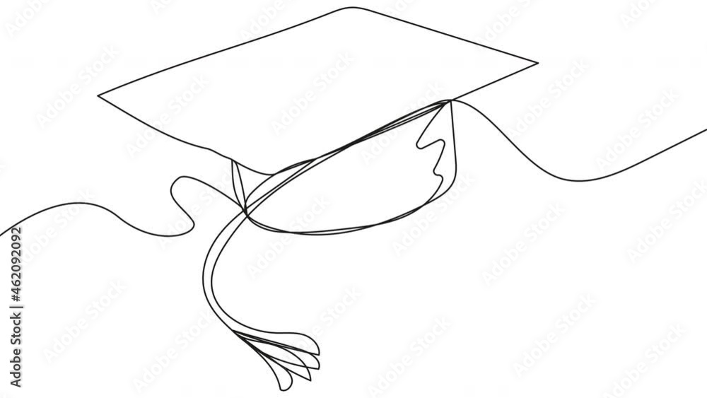 Self-drawing one-line graduate student cap on white background. Symbol of knowledge of science and professionalism. Student's headdress. Self-drawing one-line graduate student cap on white background. Symbol of knowledge of science and professionalism. Student's headdress.