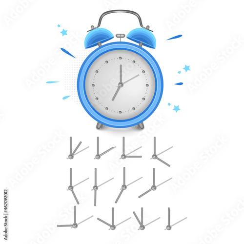 Vintage alarm clock show 7 o'clock isolated on white background. Vector eps 10 format