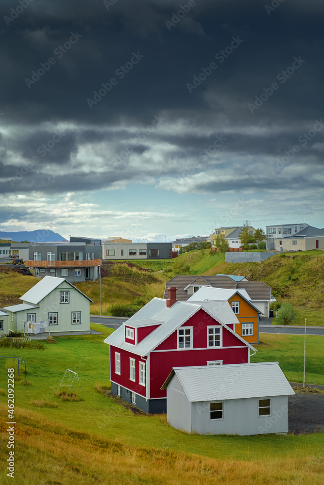 View of cityscape Stykkisholmur town, West Iceland, Snaefellsnes (Snæfellsnes) peninsula