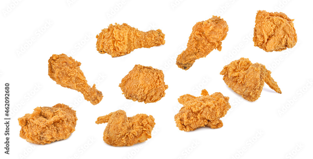 Set of fried chicken isolated on white background. Set of fried chicken isolated on white background.