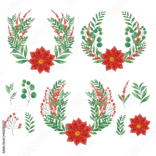 watercolor christmas flower wreath collection vector design illustration