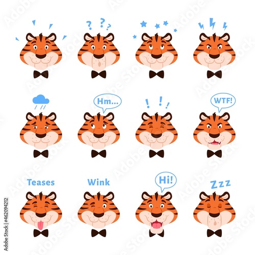 Canvas Print Cartoon cute tigers head collection with facial expressions