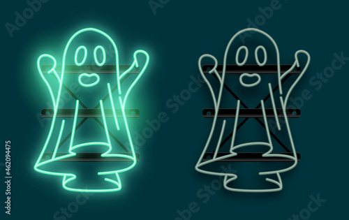 A spooky halloween ghost sign with on and off states! Neon light decoration. Vector illustration