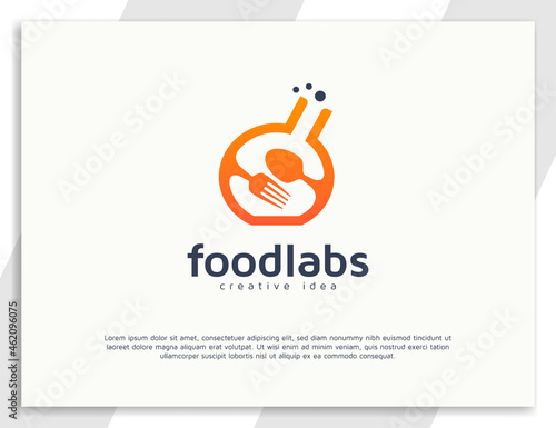 Food laboratory logo design with spoon and fork